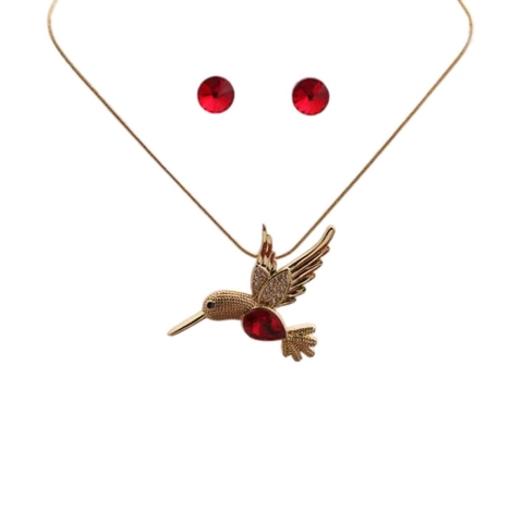 Hummingbird Necklace And Stud Earrings Copper Colorful Zircon Crystal Pendant Elegant Animal Jewelry For Women
