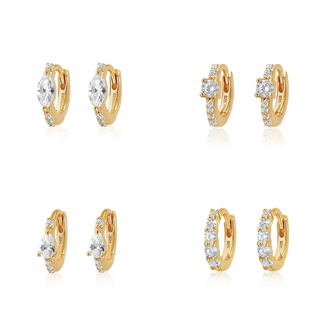 S925 Sterling Silver Zirconia Stud Earrings For Women Fashion Geometric Heart Star Moon Hoop Earrings Daily Jewelry Accessories