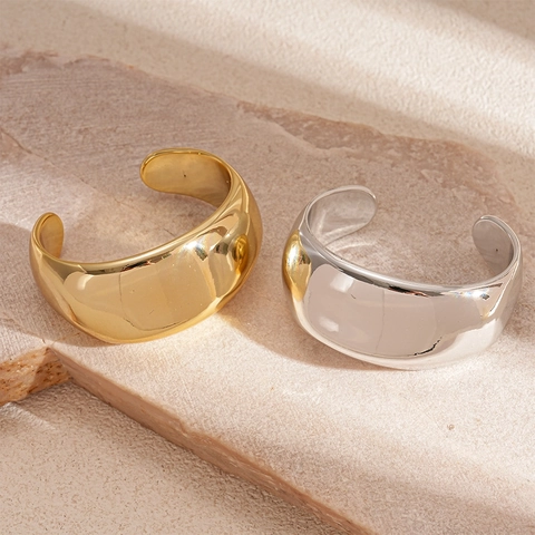 Minimalistische Brede Manchet Bangle Geometrische Open Armband Hoogglans Spiegelafwerking Legering Sieraden Voor Dames