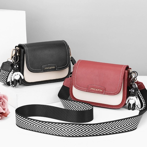 Borsa A Tracolla Da Donna In Pelle PU Piccola Quadrata Colore A Contrasto Borsa A Spalla Con Ciondolo A Orsetto Doppie Tracolle