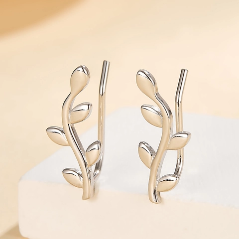 Pendientes Trepadores De Hoja Con Poste De Plata De Ley 925 Rama De Olivo Joyería De Moda Minimalista Para Mujer
