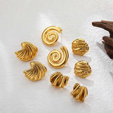 Irregular Wrinkled Stainless Steel Stud Earrings For Women Chunky Ribbed Textured Spiral Statement Fashion Jewelry
