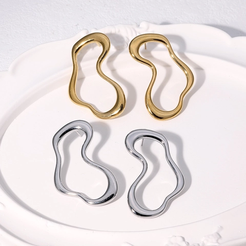 Pendientes De Aro De Línea Irregular Minimalistas Acero Inoxidable Chapado En Oro De 18K Joyería Geométrica Para Mujer