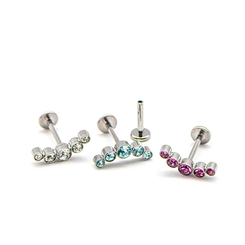 Curved Rhinestone Stainless Steel Internally Threaded Labret Stud Earring For Women Body Piercing Fashion Jewelry Gift