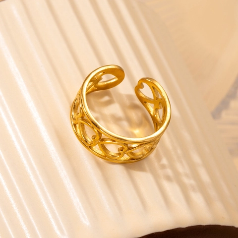 Minimalist Titanium Steel Heart Adjustable Ring For Women Gold Silver Plated Hollow Out Hammered Ring Fashion Jewelry