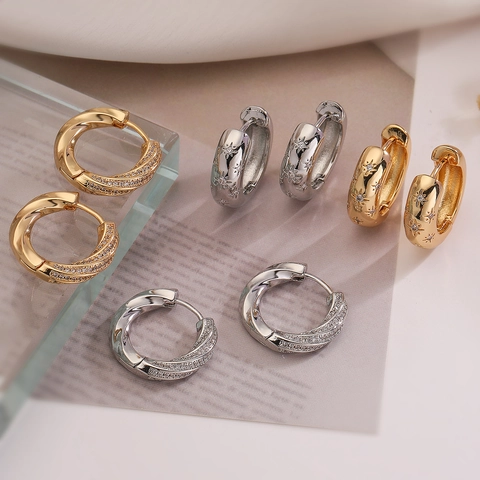 Orecchini A Cerchio In Rame Con Zirconi Intagliati A Stella Placcati In Oro Reale Geometrici Vintage Da Donna