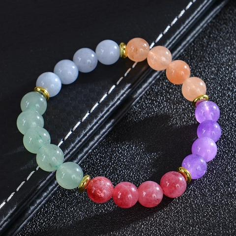 Bracelet Perlé En Quartz Fraise Et Aigue-marine Naturelle Bijoux De Méditation Énergie Guérison Pour Femmes Cadeau