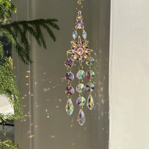 Crystal Suncatcher Wind Chime Sun Moon Heart Colorful Metal Prism Rainbow Maker Window Garden Hanging Home Decoration