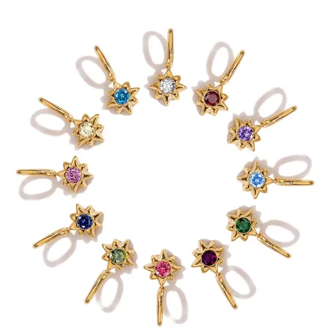 Roestvrij Stalen Geboortesteen Ster Hanger Voor Sieraden Maken DIY Armband Ketting Strass Ingelegd Verguld Kleine Ster Charm
