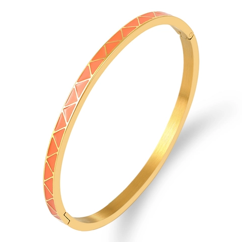 Stainless Steel Colorful Enamel Geometric Triangle Hinged Bangle Bracelet For Women Fashion Jewelry
