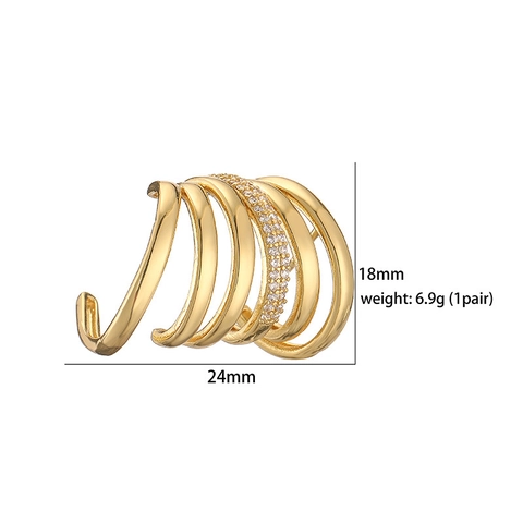 Boucles D'Oreilles En Cuivre En Forme De C À Plusieurs Couches Mode Pour Femmes Creux Géométrique Incrusté De Zircone