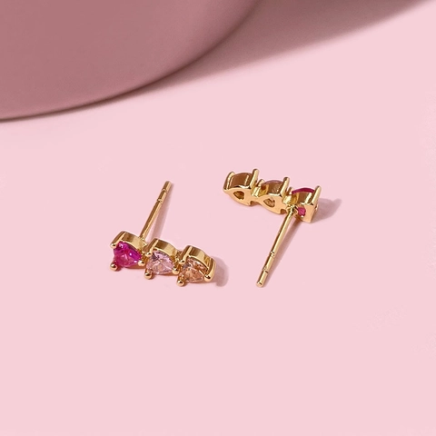 Heart Shaped Earrings Brass Triple Cubic Zirconia Gradient Color Vertical Design Romantic Jewelry Gift For Women