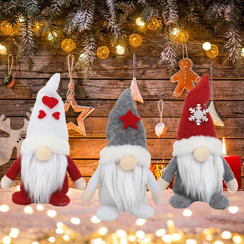 Gnomes De Noël Poupées En Peluche Tomte Suédois Motifs Flocon De Neige Cœur Étoile Longue Barbe Bonnet Pointu Décor