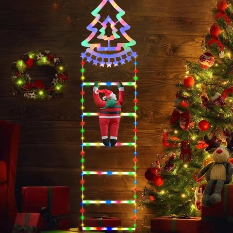 Santa Claus Climbing Ladder LED Lights Waterproof Hanging Christmas Decoration Outdoor Garden Fairy String Light Holiday Ornament