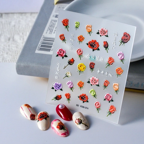 Adesivi Per Nail Art 5D Rilievo Stereoscopico Peonia Rosa Fiore Autoadesivi Impermeabili Decorazione Manicure DIY