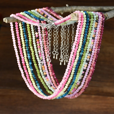 Natural Stone Beaded Necklace For Women Colorful Gemstone Round Bead Choker Bohemian Summer Jewelry With Alloy Extender