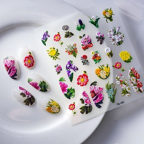 5D Embossed Nail Art Stickers Flower Floral Design 3D Relief Waterproof DIY Manicure Decoration For Women