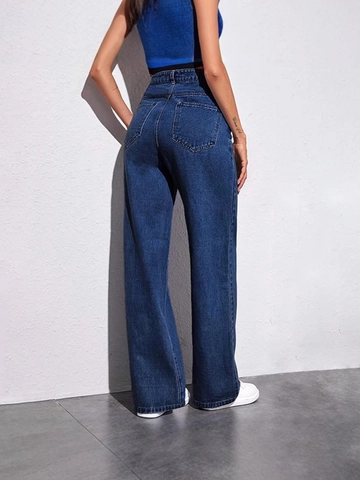 Jeans A Gamba Larga A Vita Alta Da Donna In Cotone Denim Vestibilità Dritta Casual Lavato Streetwear
