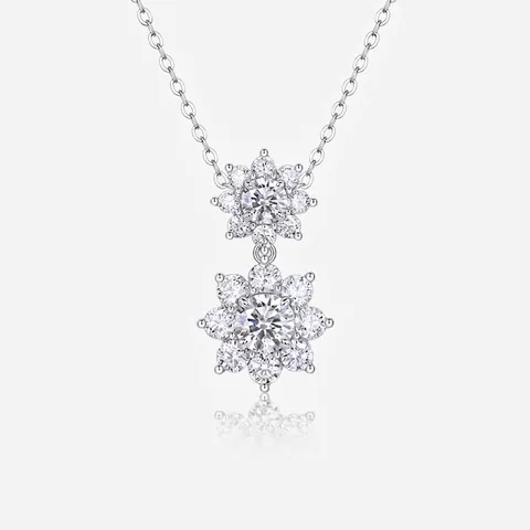 Moissanite Necklace French Style Double Flower Pendant 925 Sterling Silver Clavicle Chain For Women Elegant Jewelry