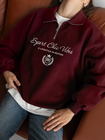 Women Oversized Half Zip Sweatshirt Cotton Blend Vintage Sporty Letter Print Polo Collar Pullover