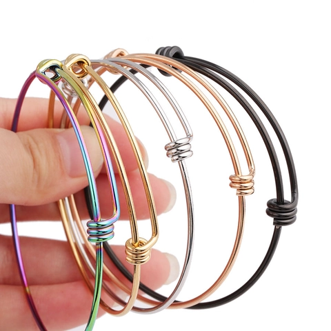 Adjustable Wire Coil Bangle 304 Stainless Steel Expandable Open Loop Thin Minimalist Polished Jewelry For Women Men