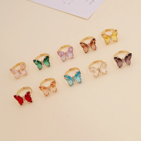Anillo Ajustable Abierto De Mariposa Con Zircón Base De Cobre Joyería De Moda Estilo Bosque Para Mujeres