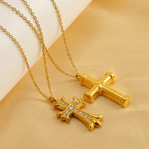 Retro Kruis Hanger Ketting 18K Verguld Roestvrij Staal Strass Gotische Stijl Sieraden Voor Vrouwen