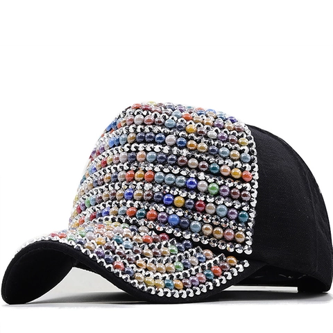 Berretto Da Baseball In Cotone Da Donna Con Perline Colorate E Strass Protezione Solare Regolabile Cappello Di Moda