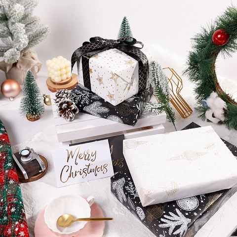 Christmas Gift Wrapping Paper White Kraft Paper Gilded Stars Pinecone Holiday Gift Wrap Elegant Luxury Decor Accessory