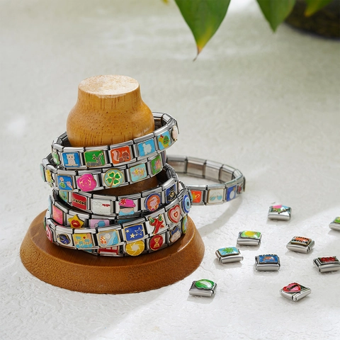 Italiaanse Charm Links Roestvrij Staal Emaille Modulaire Armband Bedels DIY Sieraden Maken Kleurrijke Eten Dieren Patronen
