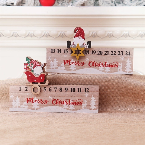 Christmas Advent Calendar Wooden Desktop Decoration Santa Claus Gnome Sliding Holiday Countdown Ornament