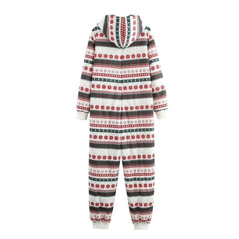 Dames Kerst Rendier Sneeuwvlok Print Jumpsuit Met Capuchon Pyjama Rits Lange Mouwen Feestelijke Loungewear