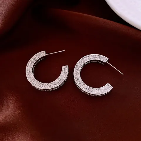 Geometrische C-Form Hoop Ohrringe 14K Vergoldetes Kupfer Mit Zirkon Und 925 Sterling Silber Ohrring Stecker Für Damen