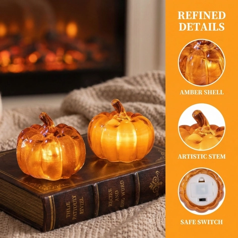 Halloween Kürbis LED Dekolicht Tischdekoration Bernstein Transparent PVC Warmes Glühen Ernte Party Requisite