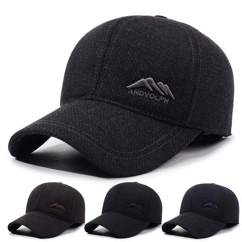 Cappello Da Baseball Invernale Da Uomo Caldo Tessuto Di Lana Paraorecchie Pieghevoli Antivento Sport All'Aperto Fibbia In Metallo Regolabile Montagna