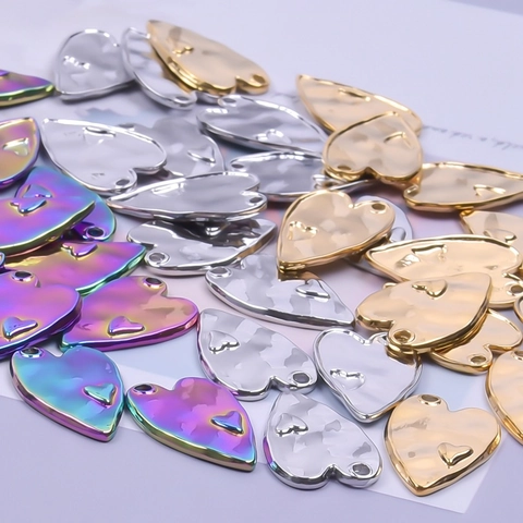 Hart Hanger Ketting Roestvrij Staal Gehamerde Textuur 18K Verguld Mode Dubbele Liefde Sieraden Voor Dames