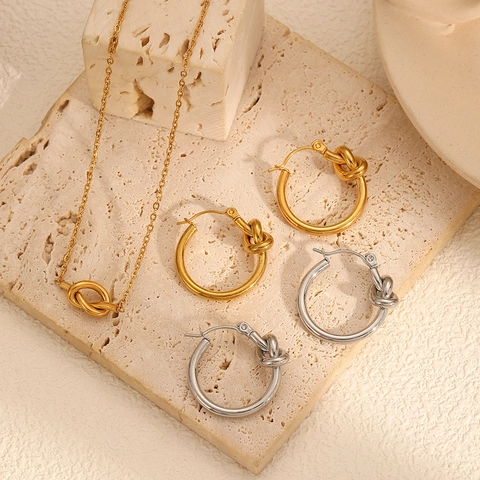 Minimalist Knot Jewelry For Women Stainless Steel 18K Gold Plated Geometric Hoop Earrings And Pendant Necklace Hypoallergenic
