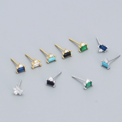 Rectangular Zircon Stud Earrings With 925 Sterling Silver Earring Post Geometric Minimalist Jewelry For Women