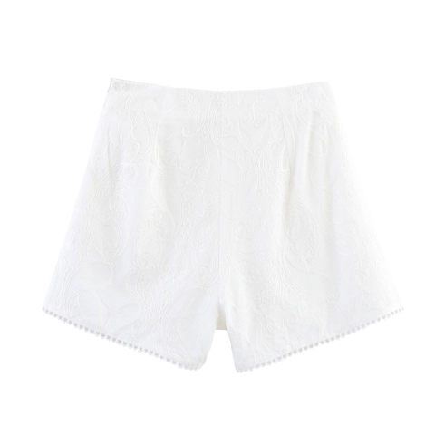 Women Shorts Lace Embroidery Paisley Floral Scalloped Hem Hollow Out French Style High Waist Elegant Summer
