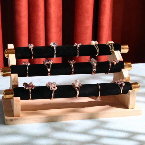 Espositore Per Gioielli Di Lusso Base In Legno Velluto Porta Anelli Organizzatore Per Bracciali Orologi Custodia Da Tavolo