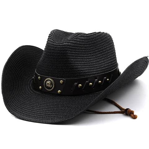 Western Cowboy Strohoed Brede Rand Papierstro Opvouwbaar Zonbescherming Buiten Strand Retro Stijl Mannen Vrouwen Windtouw