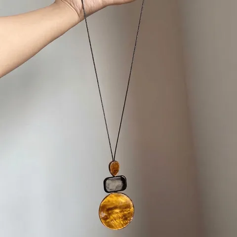Collar Con Colgante Largo Étnico Bohemio Resina Madera Aleación Borla Geométrica Cadena Suéter Mujeres Joyas Vintage