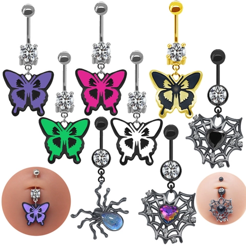 Gothic Zinklegering Navelpiercing Strass Vlinder Spin Navel Sieraden Voor Vrouwen Hip Hop Punk Body Sieraden