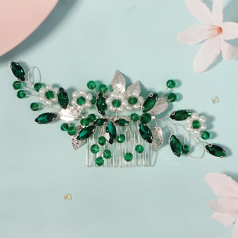 Peine De Pelo De Novia Con Diamantes De Imitación Perlas Artificiales De Imitación Y Diseño De Flor Hoja Para Boda Fiesta Accesorios