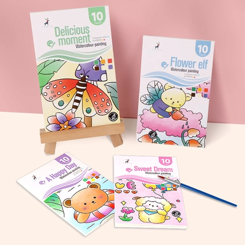 Portable Watercolor Painting Book Kids DIY Drawing Pocket Coloring Toy Built In Pigment Brush Cartoon Themes