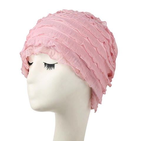Berretto Beanie Slouchy Donna Con Volant Piegghettato Turbante Traspirante Foulard Moda Testa Ciclismo