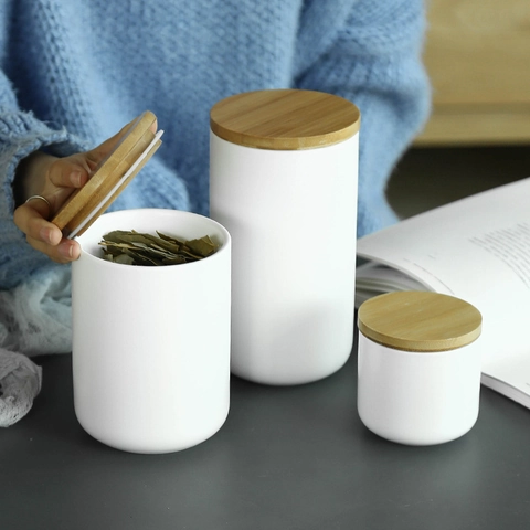 Ceramic Airtight Storage Jars With Bamboo Lids Minimalist Nordic Matte Kitchen Food Containers For Tea Coffee Beans Spices