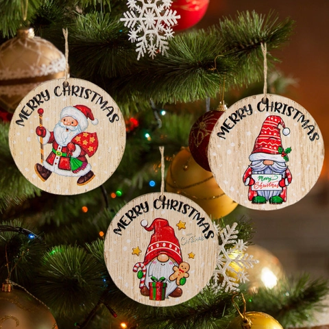 Ornamenti Natalizi In Legno Cartelli Appesi Rotondi Gnomi Babbo Natale Decorazioni Per Albero Festa Casa