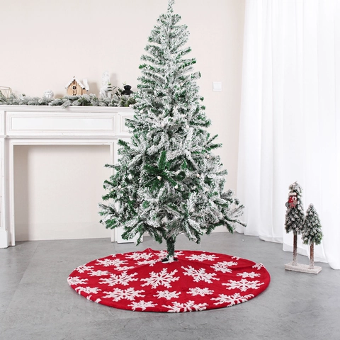 Christmas Tree Skirt And Stocking Set Plush Fleece Red White Snowflake Pattern Tree Base Mat Holiday Home Decoration