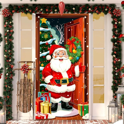 Weihnachts Türbanner Weihnachtsmann Druck Polyester Outdoor Feiertag Party Garten Eingang Dekoration Hängendes Ornament